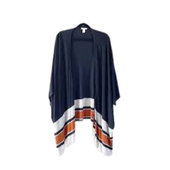 H&M Black Poncho Kimono with Orange and Cream Stripes - Picture 1 of 6